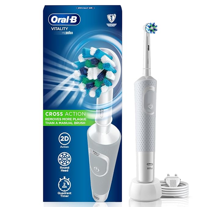 Oral-B Vitality Rechargeable Rotating Electric Toothbrush For Adults,2 Brushing Modes (Daily & Sensitive),2 Min Timer With Quadpacer,2 Year Warranty,Ipx7 Water Resistant,Round Brush Head,(White,1)