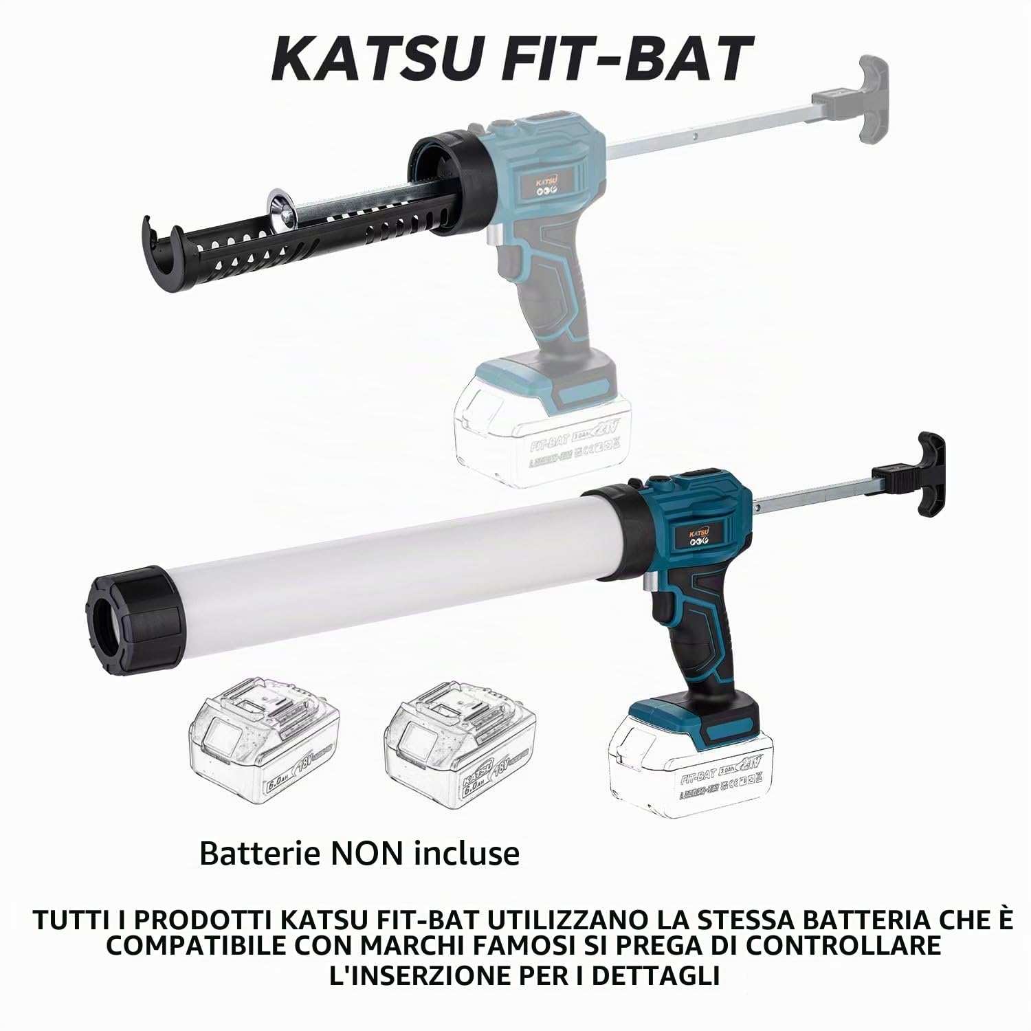 KATSU FIT-BAT Pistola per Silicone Senza Fili 18V/21V, Senza Gocce, 4 Velocità Regolabili, Pistola per Sigillante Adesivo per Applicazione Automatica Liscia, Senza Batteria Inclusa
