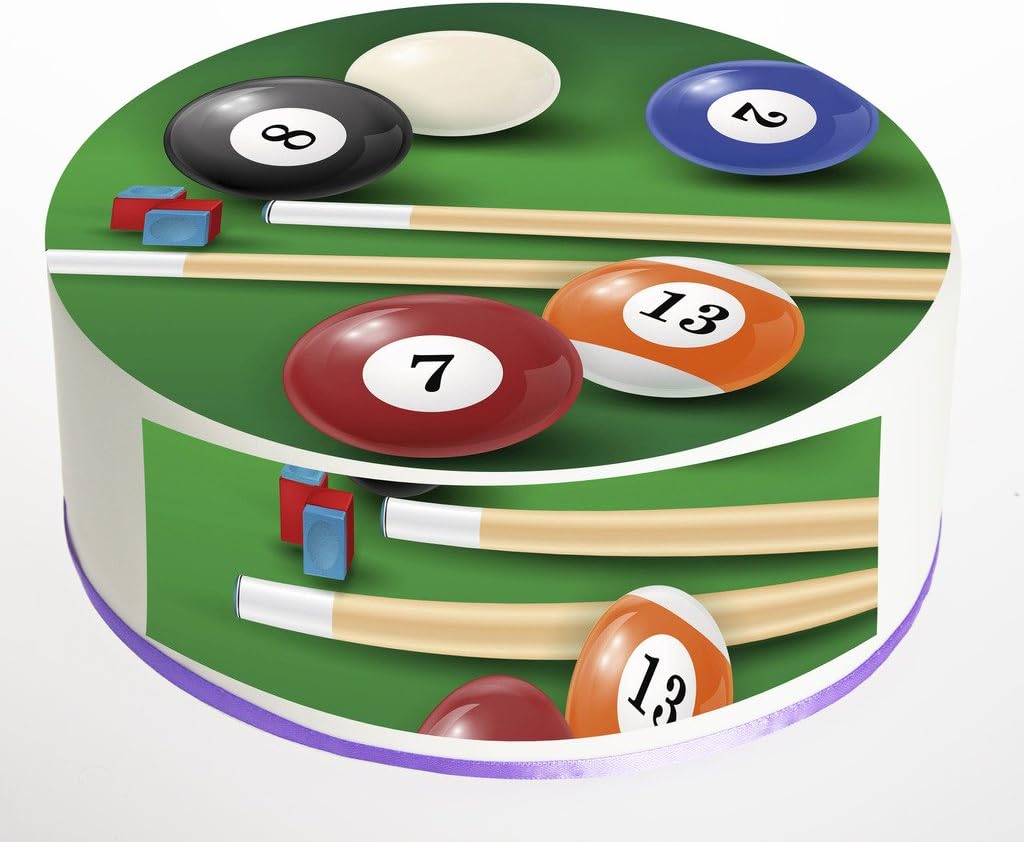 Pool Table, Snooker Table Cake Topper. Round Cake Topper. Edible Rice