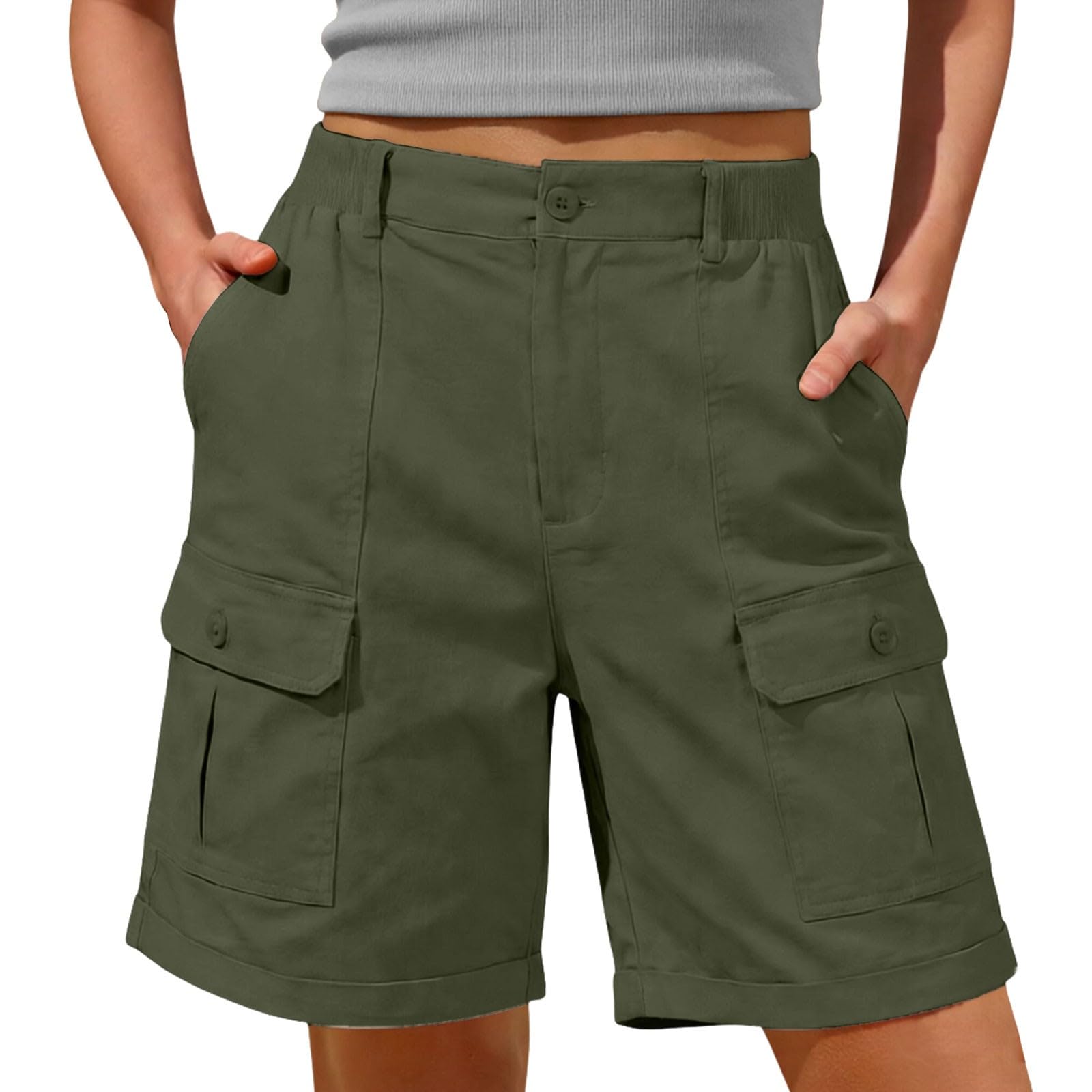 Short Randonnée Femme Short Running Short Femme Long Bermuda Été Léger Short Imperméable Séchage Rapide pour Golf Sport avec Poches