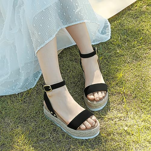 Image of PANDANINJIA Girls Sandals Wedge Platform Espadrille Open Toe Summer Little Big Kid Flower Girl Heels Dress Shoes
