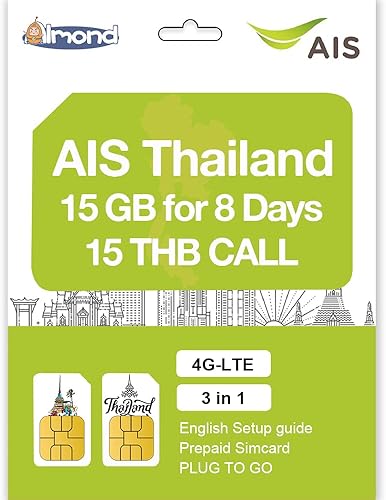 AIS Tailandia tarjetas SIMCards de Tailandia de 15 GB de Internet sin parar durante 8 días