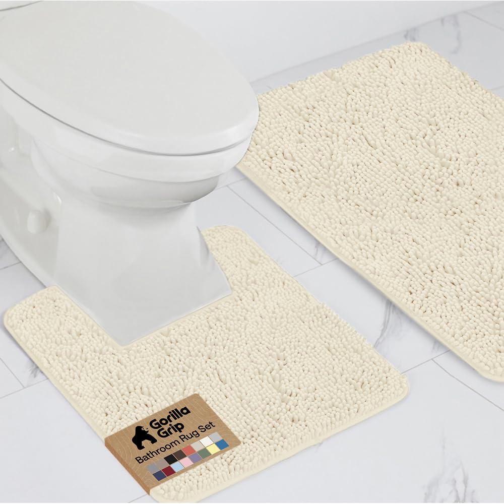 GORILLA GRIP Bathroom Area Rug Sets 2 Piece, Soft Chenille, 30x20 Ivory