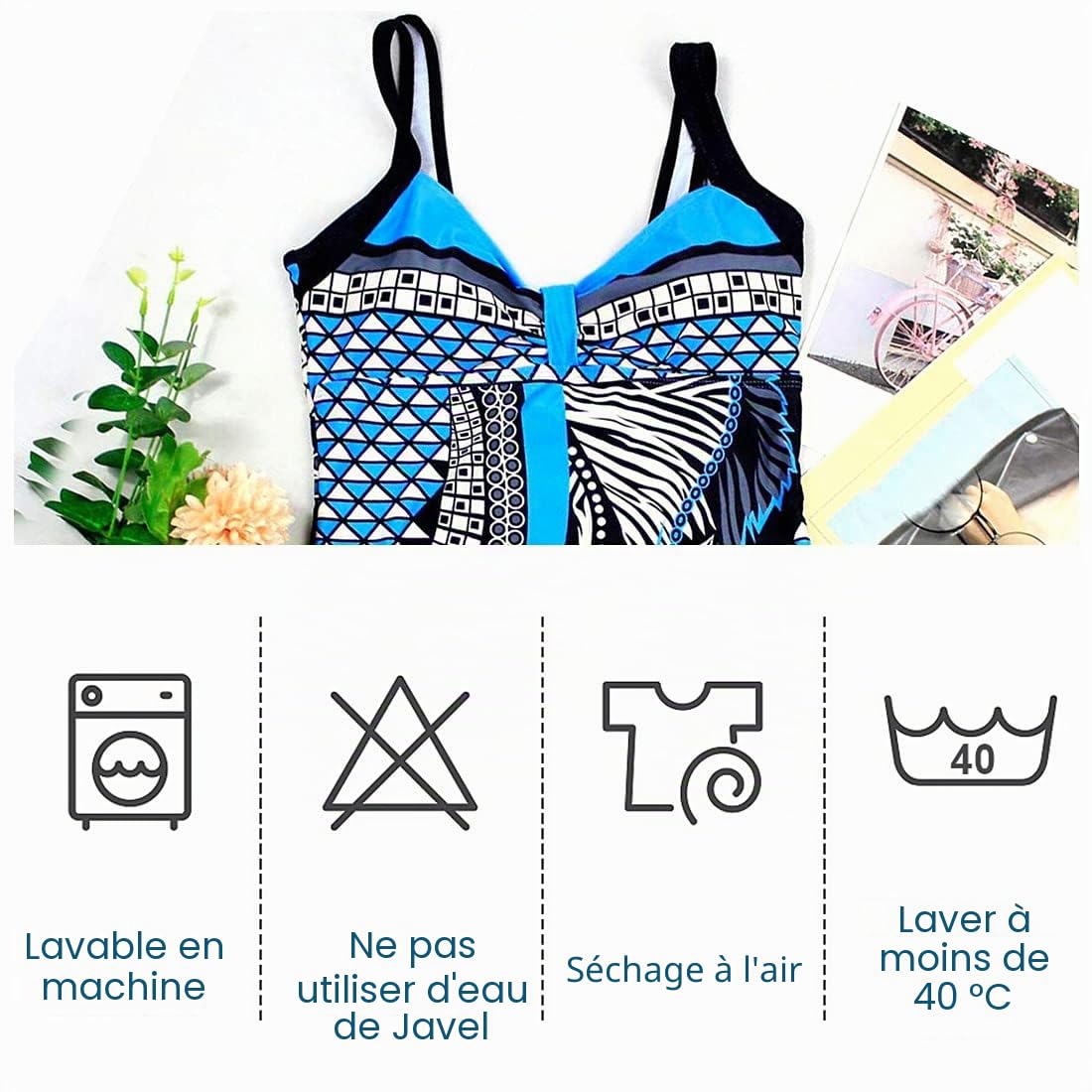 Yuson Girl Femme Elégant Maillot de Bain Vintage 1 Pièce Taille Haute Amincissant Imprimé Dos Nu Bra Push Up Rembourré Monokini Ventre Plat Straps