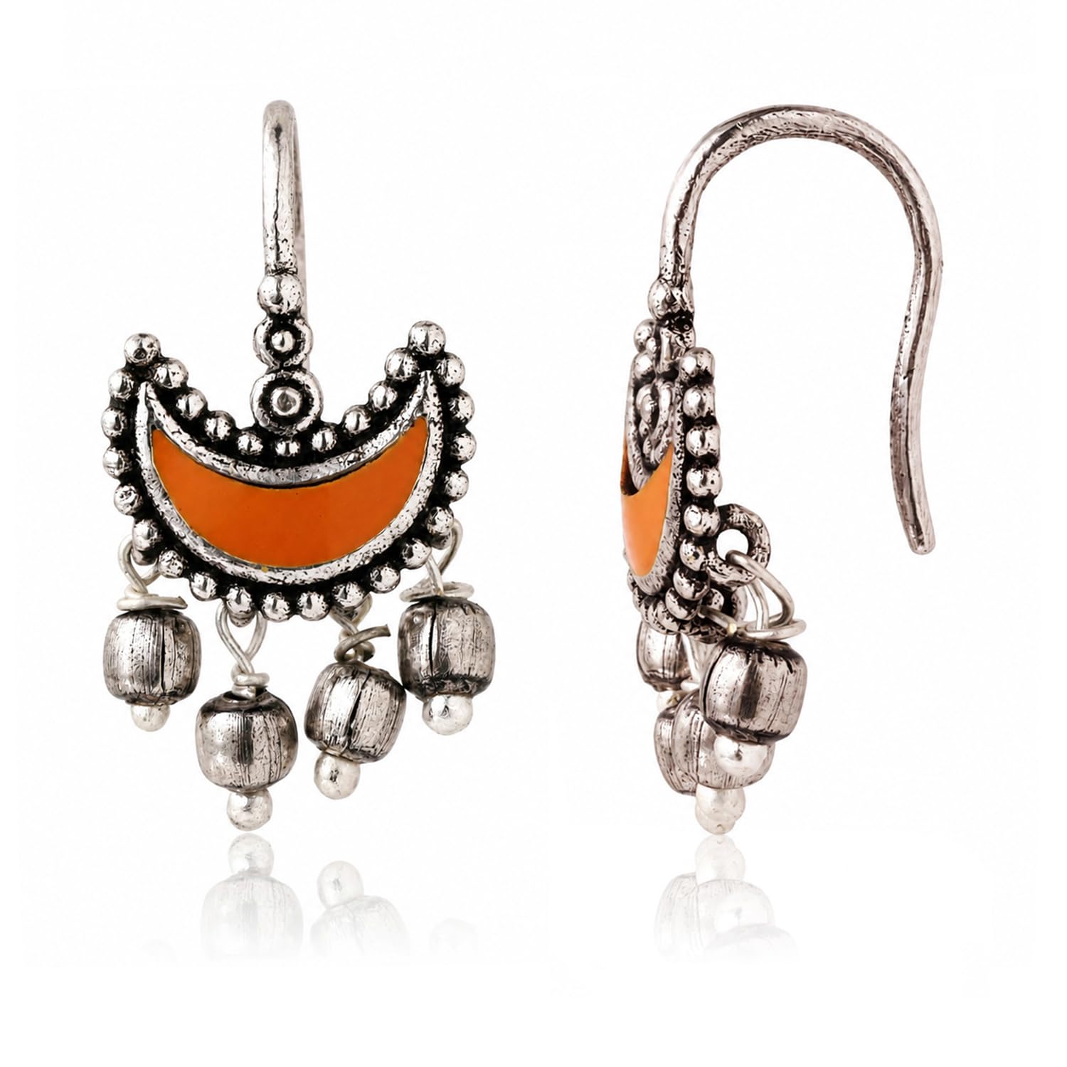 Chandrika Crimson Crescent Bugadi Earrings for Women | Oxidised Silver Floral Ethnic Wedding & Festive Earrings | Stylish Gift for Women-image-18