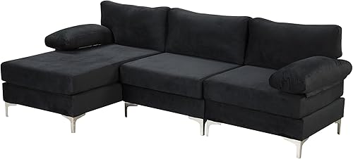 Miniatura 234 de Sofá modular moderno en forma de L, con diván extra ancho y patas doradas Gris,Negro -,Verde,Naranja,Gris oscuro,marino,Púrpura