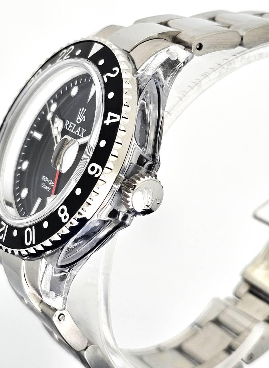RELAX腕時計 リラックス GMT 黒 世田谷ベース 所ジョージ 王冠ロゴ RELAX腕時計 リラックス GMT 黒 世田谷ベース 所ジョージ 王冠ロゴ