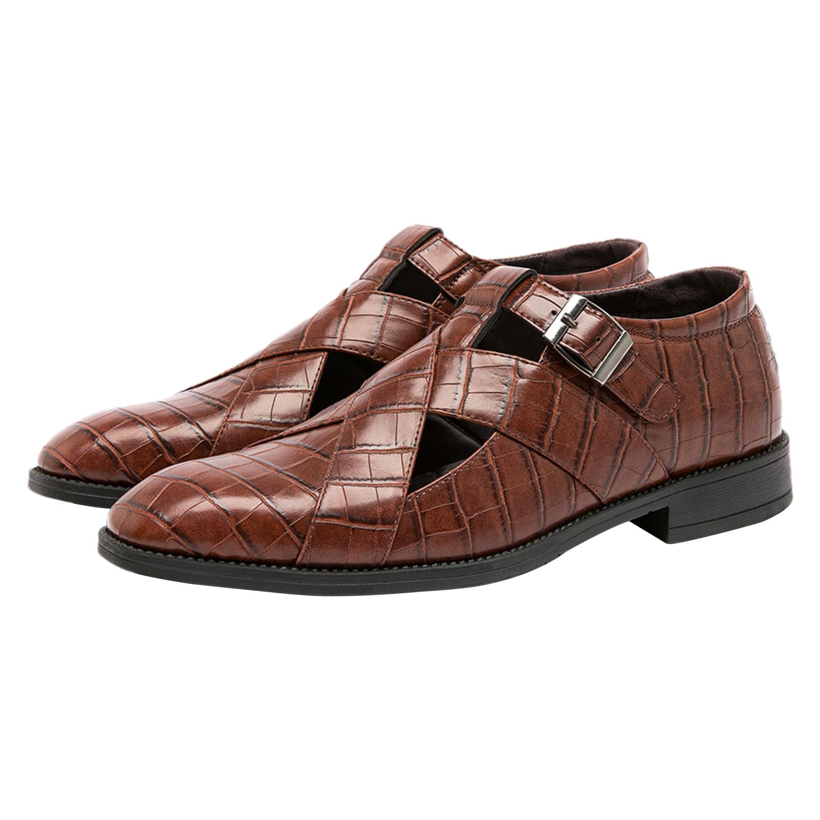 ANUFER Hommes Creusé Cuir Sandales Boucle Réglable Été Chaussures Habillées