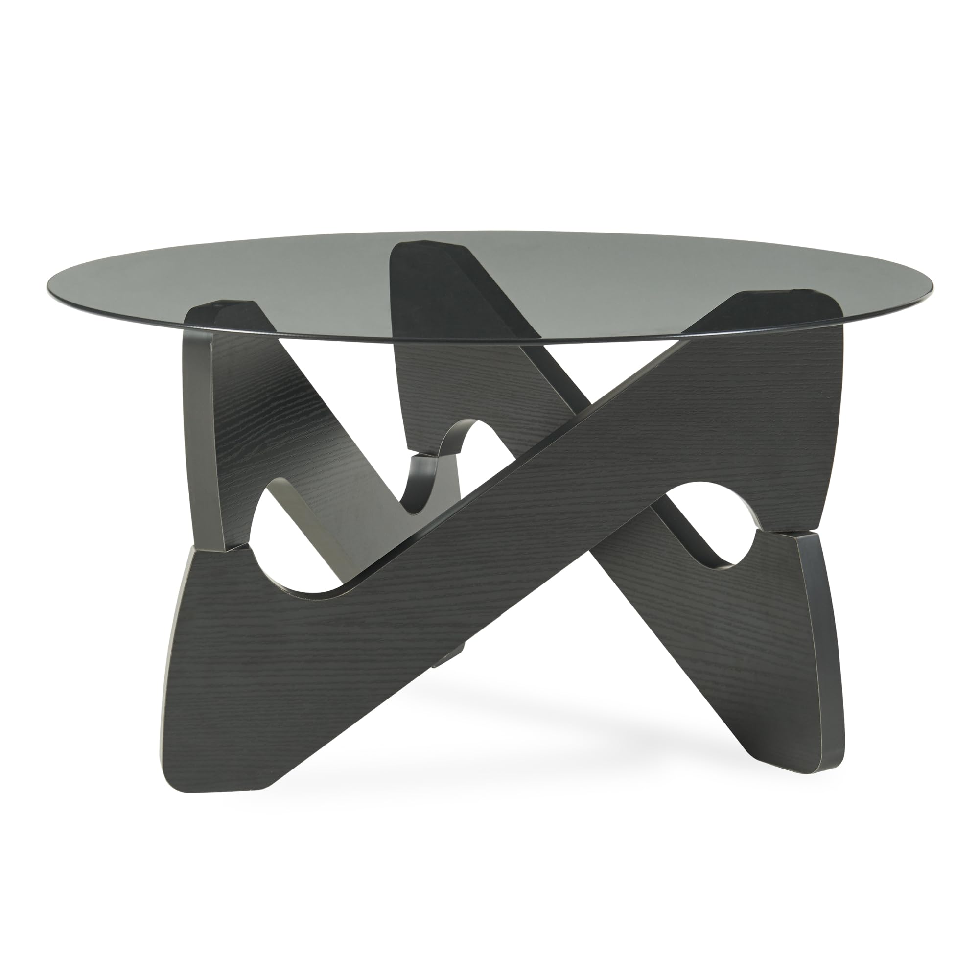 [en.casa] Tavolino da Caffè con Piano in Vetro Fumé 70x35 cm Nero/Grigio | Tavolo Basso Centrale per Salotto Soggiorno Living Piano Rotondo Circolare in Vetro Temperato Struttura Geometrica