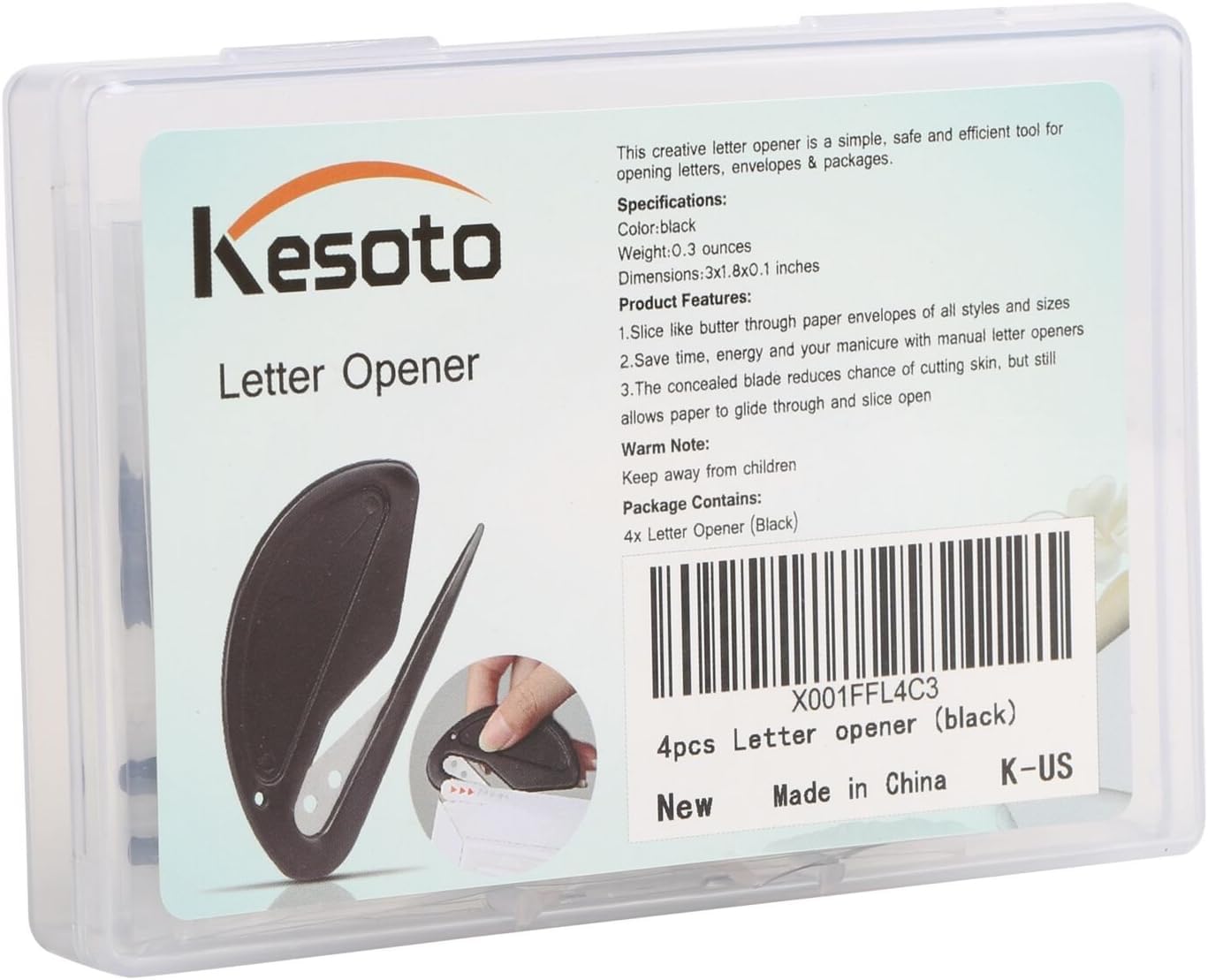 Kesote Ouvre Lettre Métal 4 Pcs Coupe Papier Enveloppe Noir 77 x 48 mm