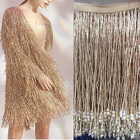 15cm Dangling Fringe Trims Heavy Beaded Tassel Trim for Bridal Dress Costumes Design Sold by 1 Yard (Coffee) Cover