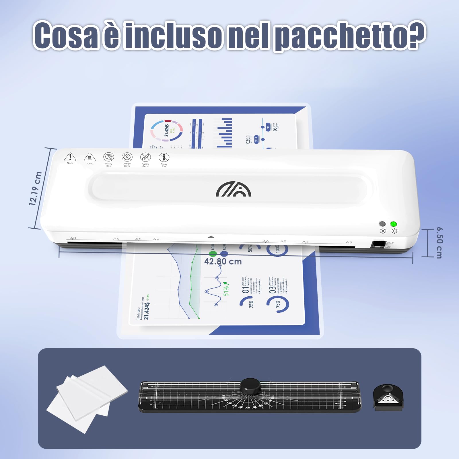 Plastifieuse A3 Machine à Plastifier Thermique Set de Plastification A4 A5 A6 Froid Bureau École