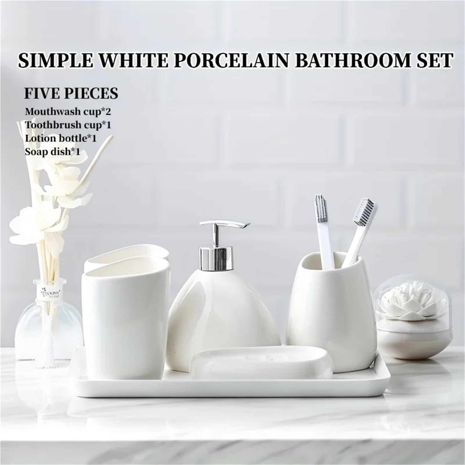 Juego de Accesorios de Baño Juego Completo De Accesorios Baño Cerámica | Con dispensador de jabón, vaso, soporte for cepillo de dientes y organizador de platos.(Gold 4Pcs)