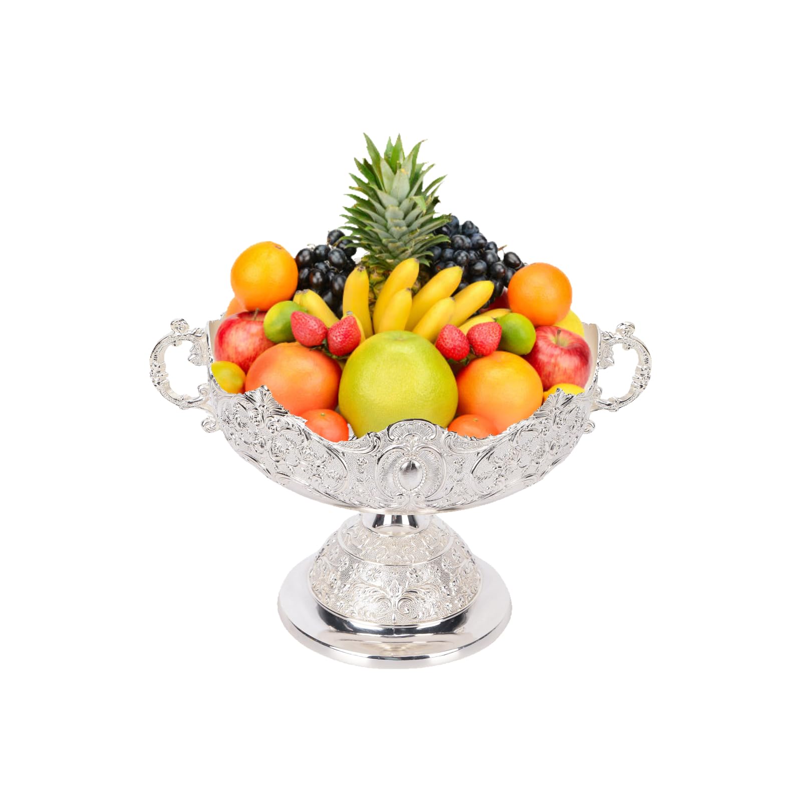 Cyrank Footed Fruit Bowl, Silver Fruit Bowl for Kitchen Counter Fruit Trays for Serving for Party Decorative Plate for Temples Sacrifices Home Decoration