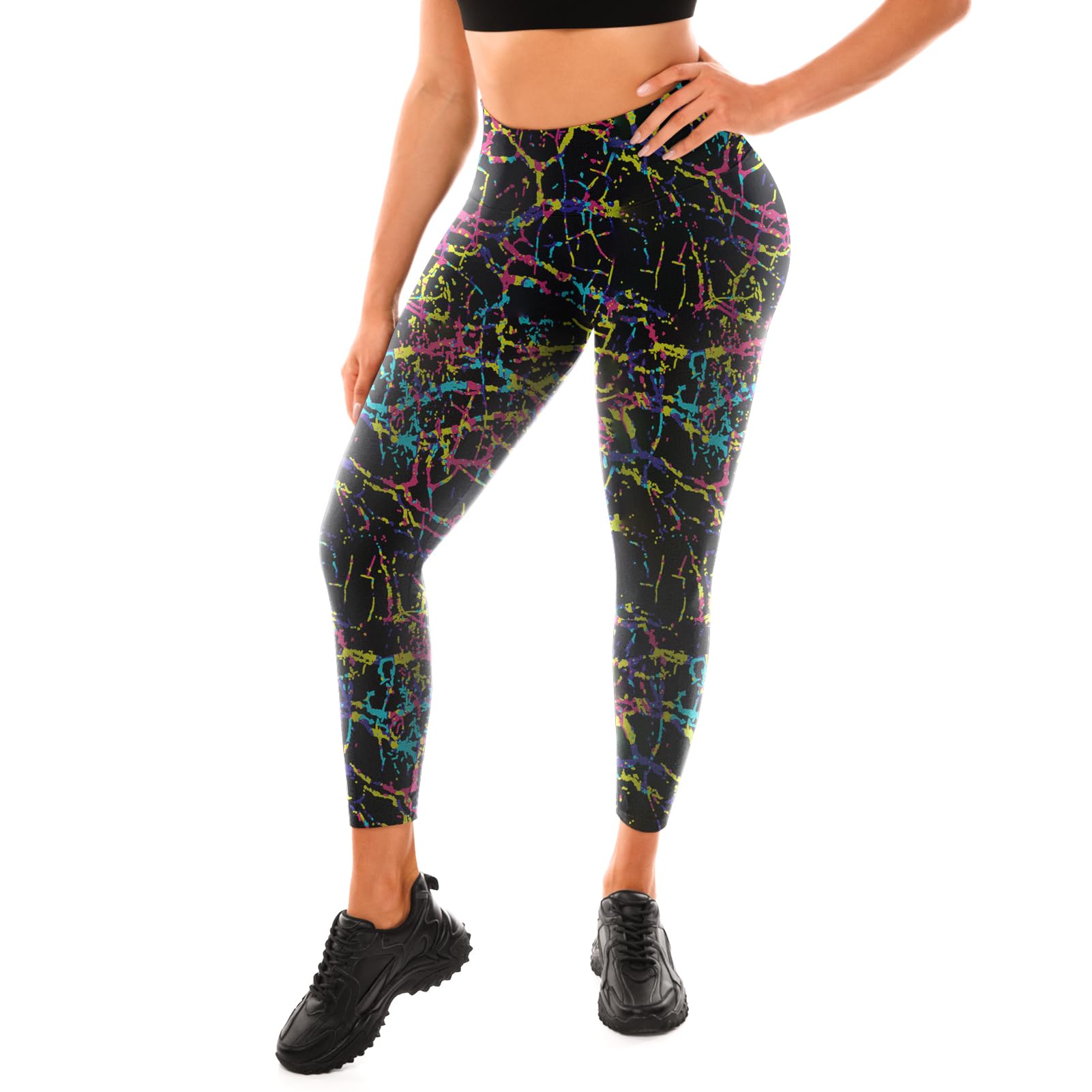 HethroneLeggings for Women, High Waisted Buttery Soft Women's Leggings for Workout Color Line Pattern LXL