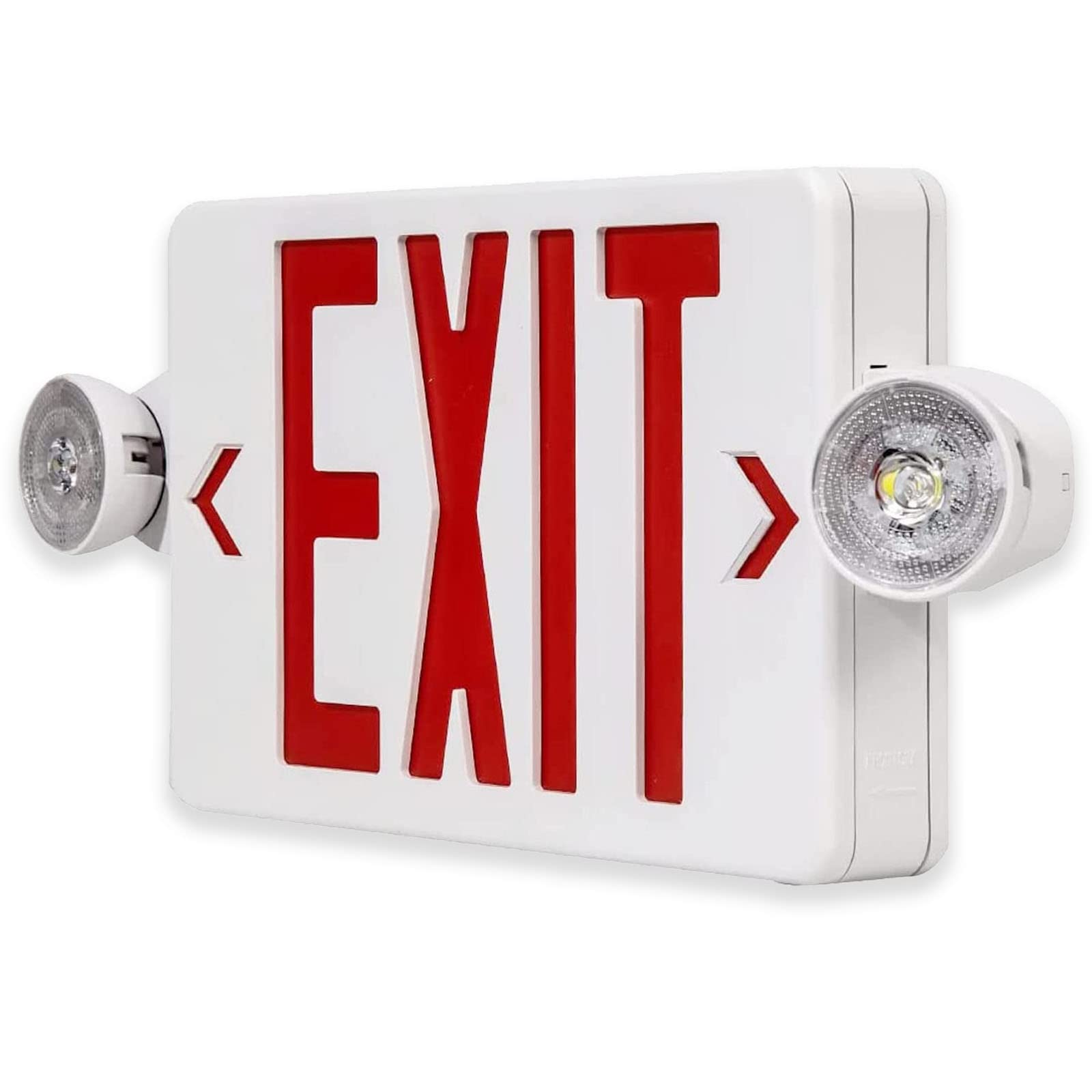 LED Exit Sign Emergency Lights Combo Adjustable Two Head, Double Sided and Battery Backup, Red Letter Commercial Hardwired Emergency Exit Light, AC 120/277V, UL Listed, Ceiling&Wall Mount (1 Pack)