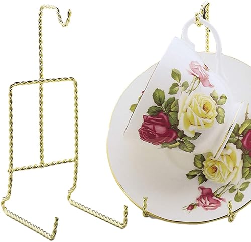 Miniatura 3 de BANBERRY DESIGNS Twisted Gold - Soporte para taza de té y platillo, juego de 4 soportes de latón para tazas de té y platillos coleccionables,