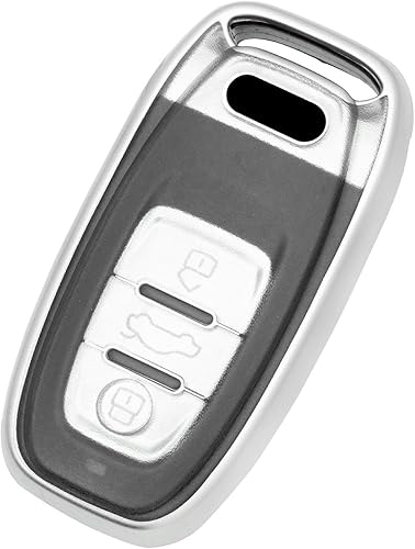 TANGSEN Funda para llavero inteligente transparente de poliuretano termoplástico blanco esmerilado, color plateado, compatible con Audi A4 A5 A6 A7
