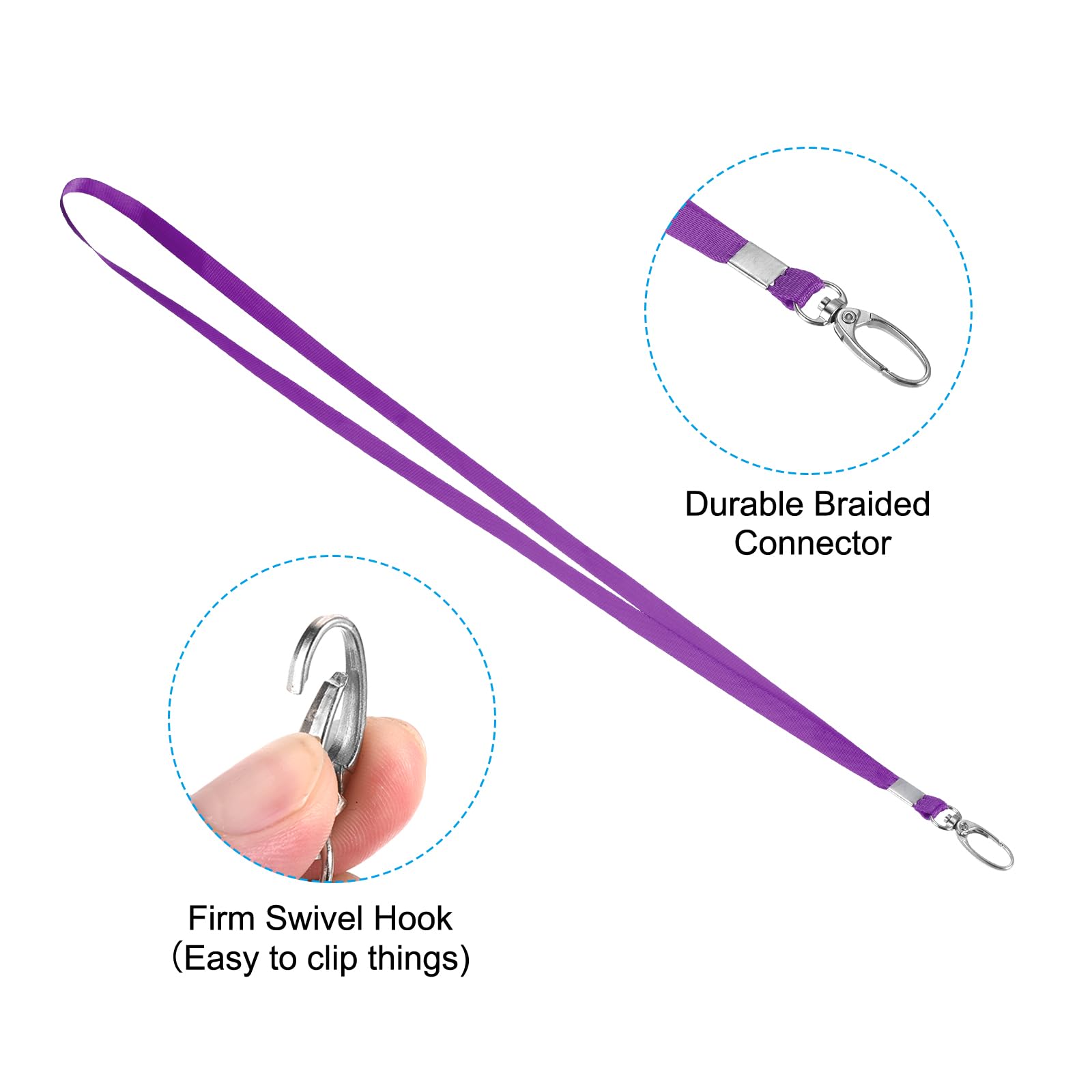 PATIKIL Neck Lanyards, 20 Pack Polyester Flat Strap Lanyard with Clip Swivel Hook for Office Id Badges Key Chains Purple - Image 3