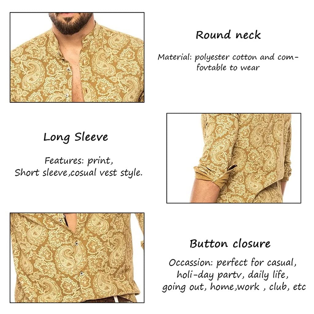 Abiti Primavera Estate Camicia di Lino Uomo Maniche Lunghe Stampa Spiaggia Hawaiana Casual Floreale Camicia Cardigan Monopetto (Color : Yellow, Size : XL Code)