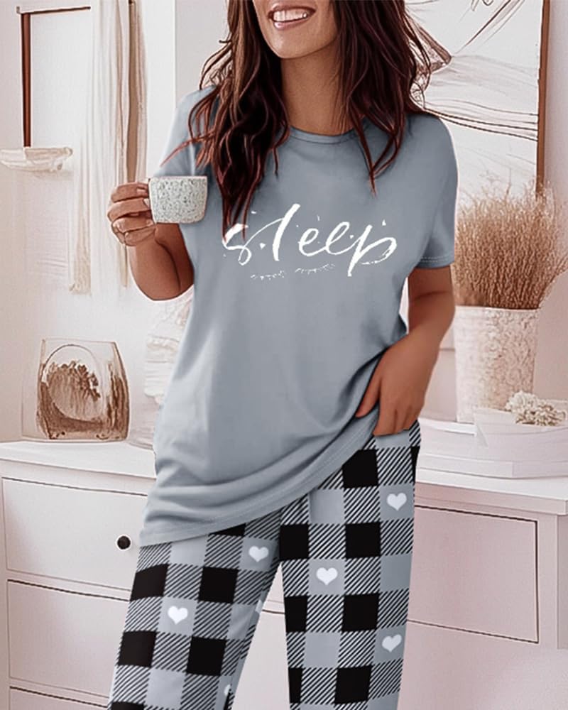 CHICME Womens Pajamas Sets 2 Piece Short Sleeve Lounge Set Printed Loose Pants Pj Sets Loungewear Set - Image 3
