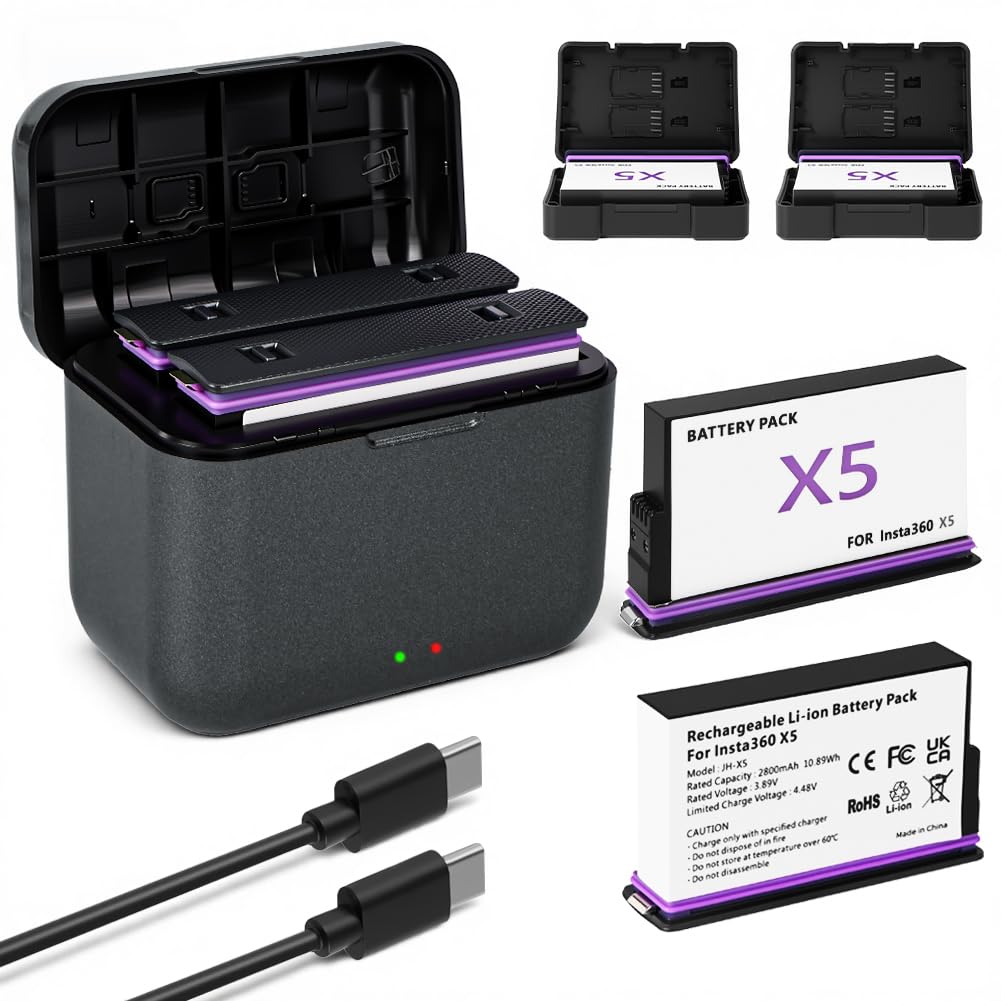OFFCUP Bateria Zamiennicza, Zestaw 2 Baterie 2800mAh, Baterie do Kamer Sportowych dla Insta360 X5, z Ładowarką