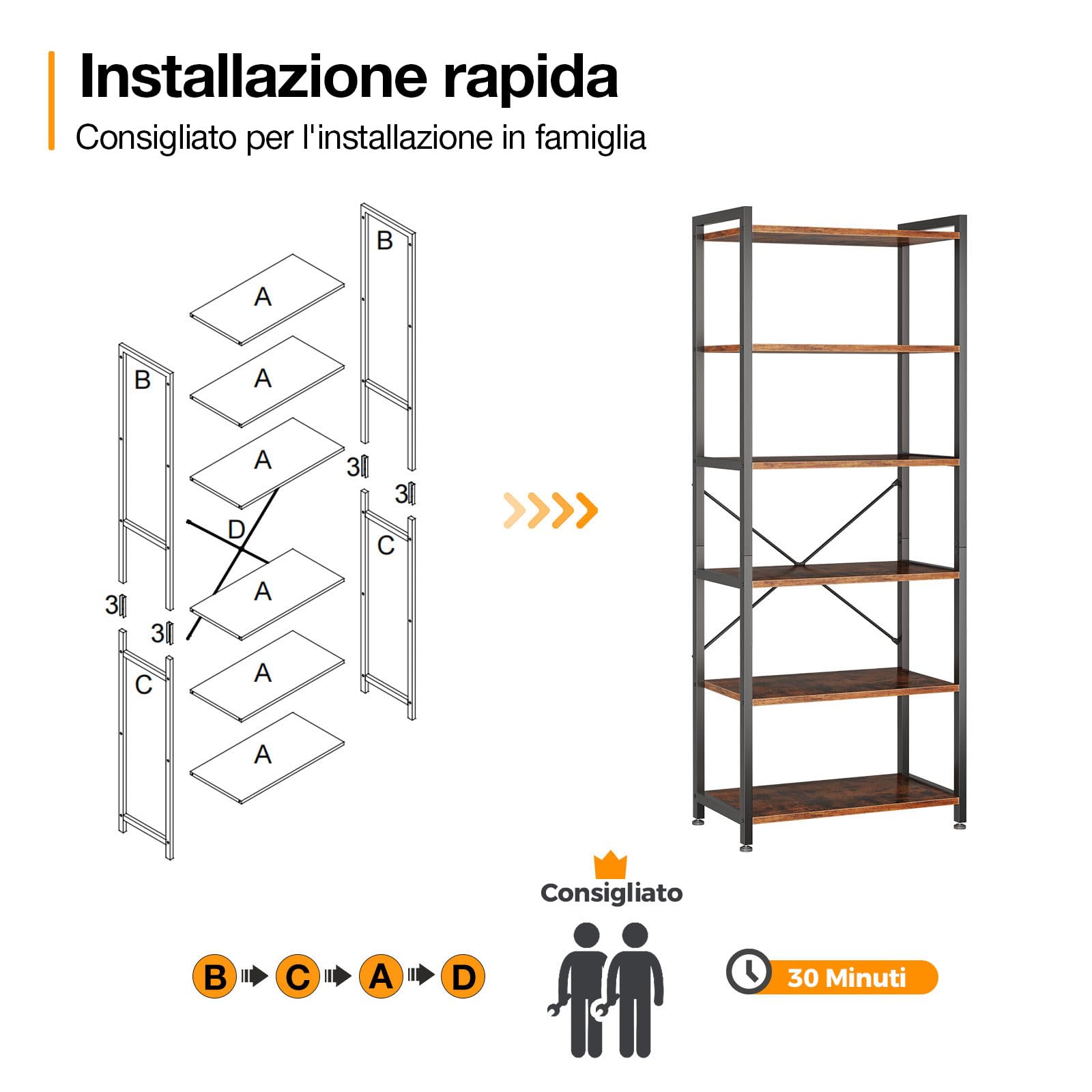 Coleshome Scaffale 6 Ripiani Libreria, Verticale Salvaspazio 177cm Marrone | Scaffale 51cm Anti-Ribaltamento Compatto Salvaspazio Esporre Libri Piante Decorazione Soggiorno Camera Ufficio