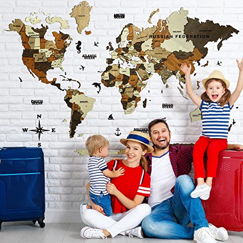 Image of Woodsify 3D Wooden World Map Wall Decor, Large Standard Colorful World Map Wall Decor Wooden for Office Wall Decoration Items, Corporate Gift, Travel World Map Diwali Gift (STANDARD, L - 59 inch*35 inch)