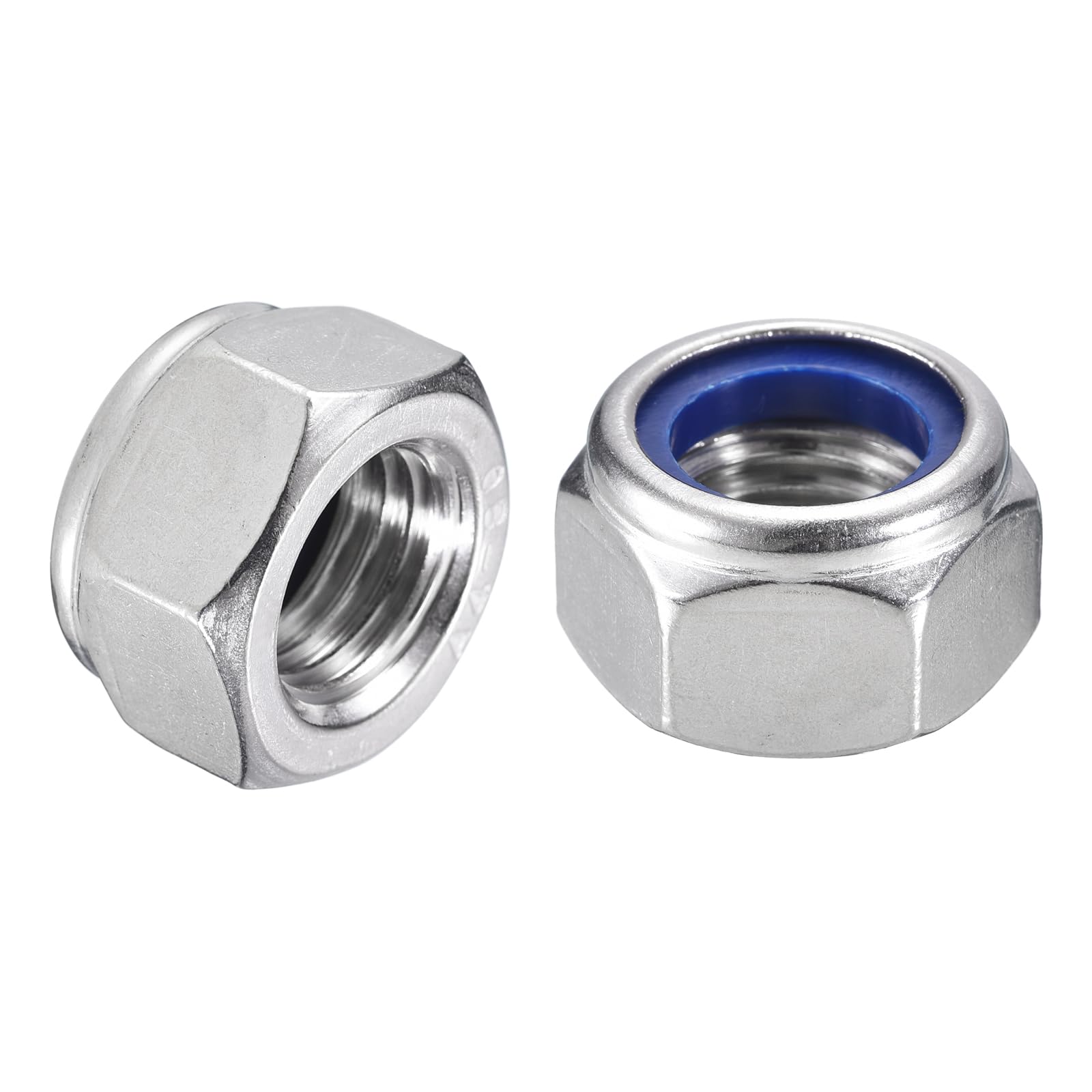 QUARKZMAN 25 Piezas De Tuercas Hexagonales De Bloqueo Con Inserto De Nylon M20 X 2.5, Tuercas De Seguridad Con Inserto De Nylon De Acero Inoxidable 316 Para Fijadores, Plateado Y Azul