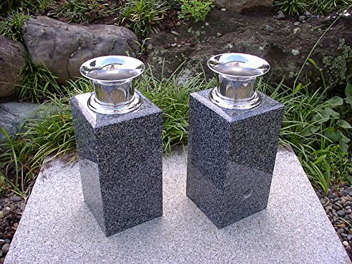 Amazon｜【お墓・香炉・花立】グレー御影石花立・香炉セット 金具付