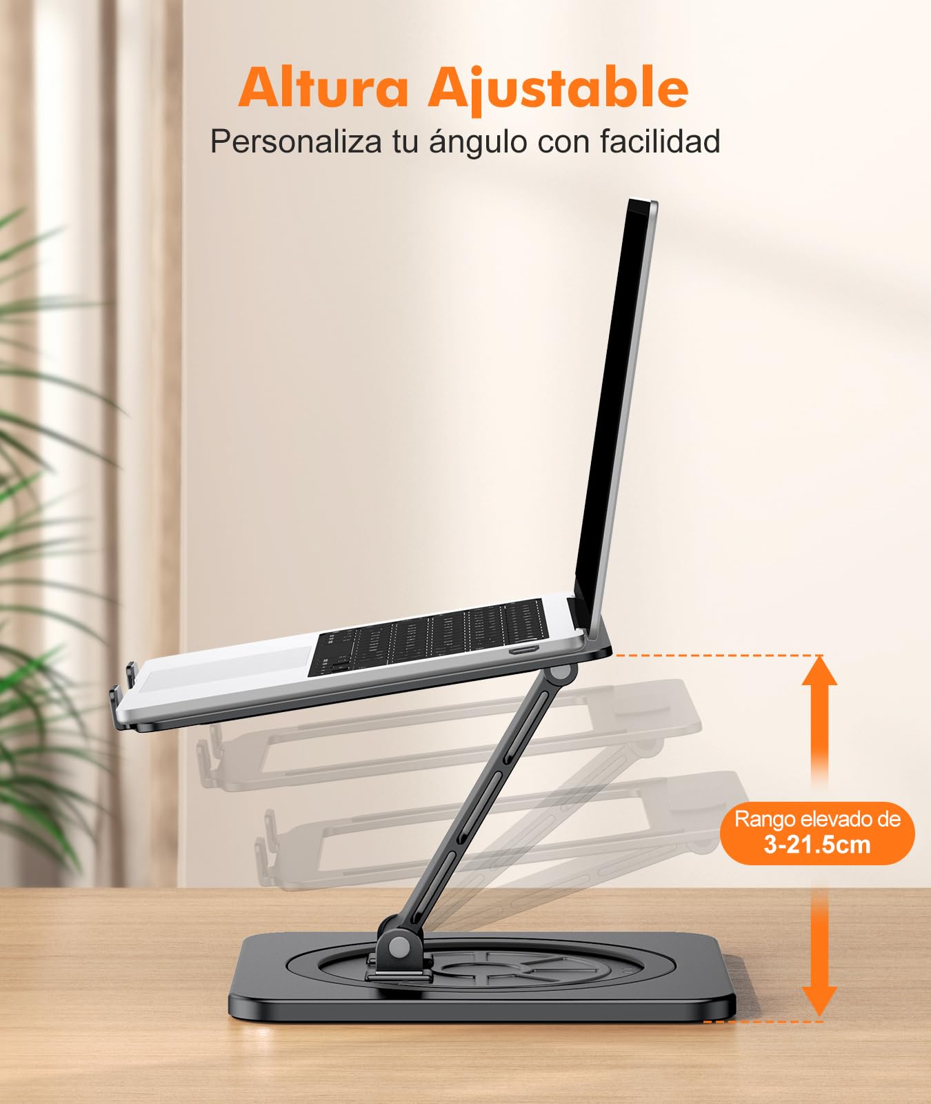 EOIWUY Soporte Portatil Escritorio, [360° Giratoria Base] Elevador Portatil de Aleación Aluminio, Ergonómica & Plegable Laptop Stand para Trabajo en Equipo Compatible con MacBook Pro/Air, HP (10-16")