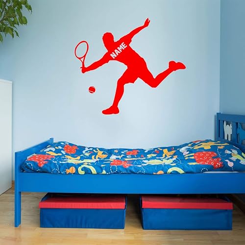 Miniatura 2 de VWAQ Calcomanía de pared de jugador de tenis personalizada, calcomanía de pared deportiva con nombre personalizado para habitación de niños, CS24