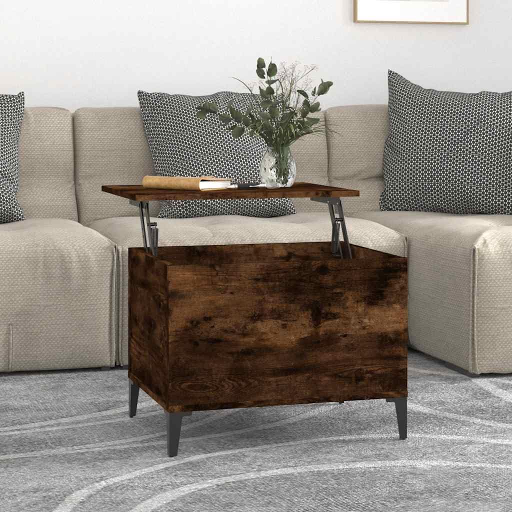 Stolik kawowy, dąb wędzony, 60 x 44,5 x 45 cm, materiał drewnopochodny z blatem o regulowanej wysokości, miejsce do przechowywania, trwały materiał, idealny do salonu, salonu, narożnika sofy