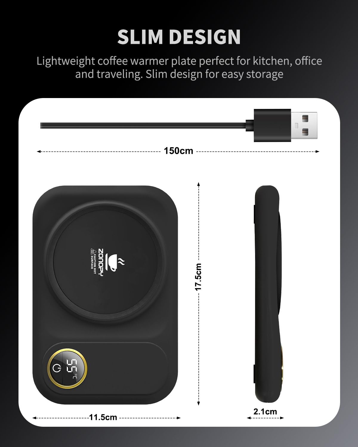 Scaldacaffè elettrico, 3 livelli di temperatura 45 °C / 55 °C / 65 °C – scalda bevande elettriche USB per caffè, cacao, tè, candele – regalo per donne, uomini