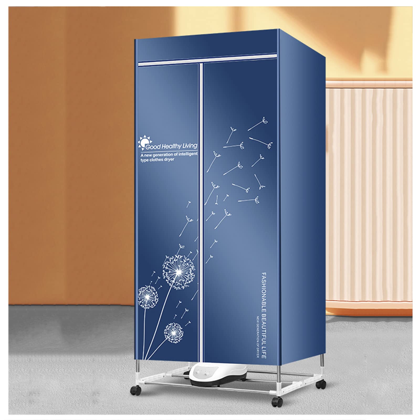 Asciugabiancheria Elettrica con Timer e Telecomando, Stendi Biancheria Elettrico Armadio 1500W a 2 Livelli con Coperchio e Ruote, Stendibiancheria Elettrico di Grande capacità,Cyan