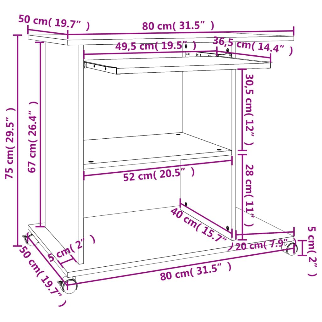 Scrivania bianca 80 x 50 x 75 cm, materiale in legno, scrivania compatta con ripiano per tastiera, ruote, ideale per casa, ufficio, giochi, cameretta dei bambini