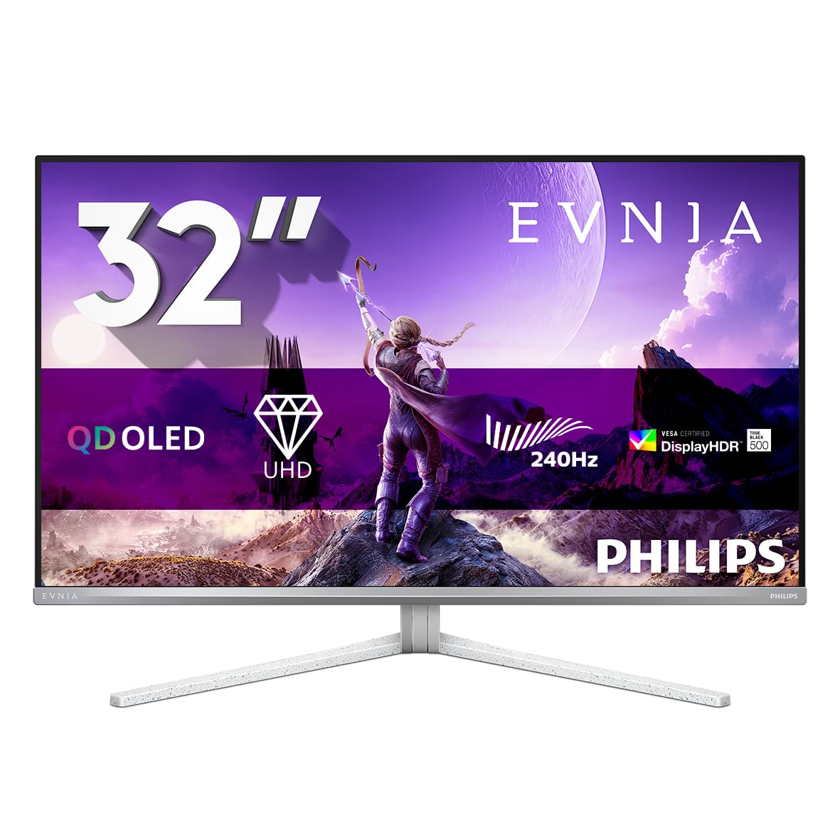 PHILIPS Evnia Gaming Monitor 32M2N8900P 32" 3840x2160, UHD, 240Hz, QD-OLED Panel, 0.03ms GtG, USB Hub Speakers, Height Adjustment (HDMI2x 2.1 DP1x 2.1) HDR500 TB, FreeSync Prem. Pro, Argento