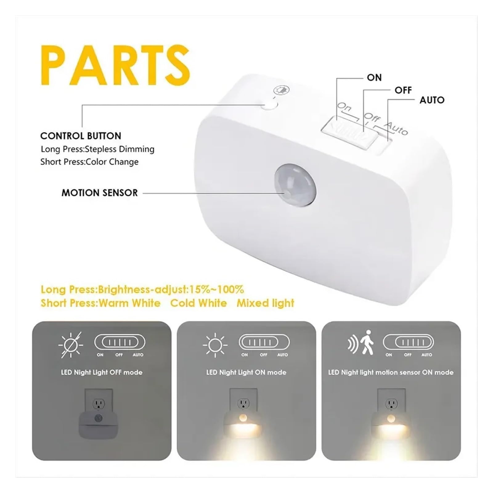 LED-Wandleuchte Mit PIR-Bewegungsmelder, Steckdose, Bewegungsmelder-Nachtlicht For Flur, Treppenhaus, Schlafzimmer Einfache Installation(3 Pieces)