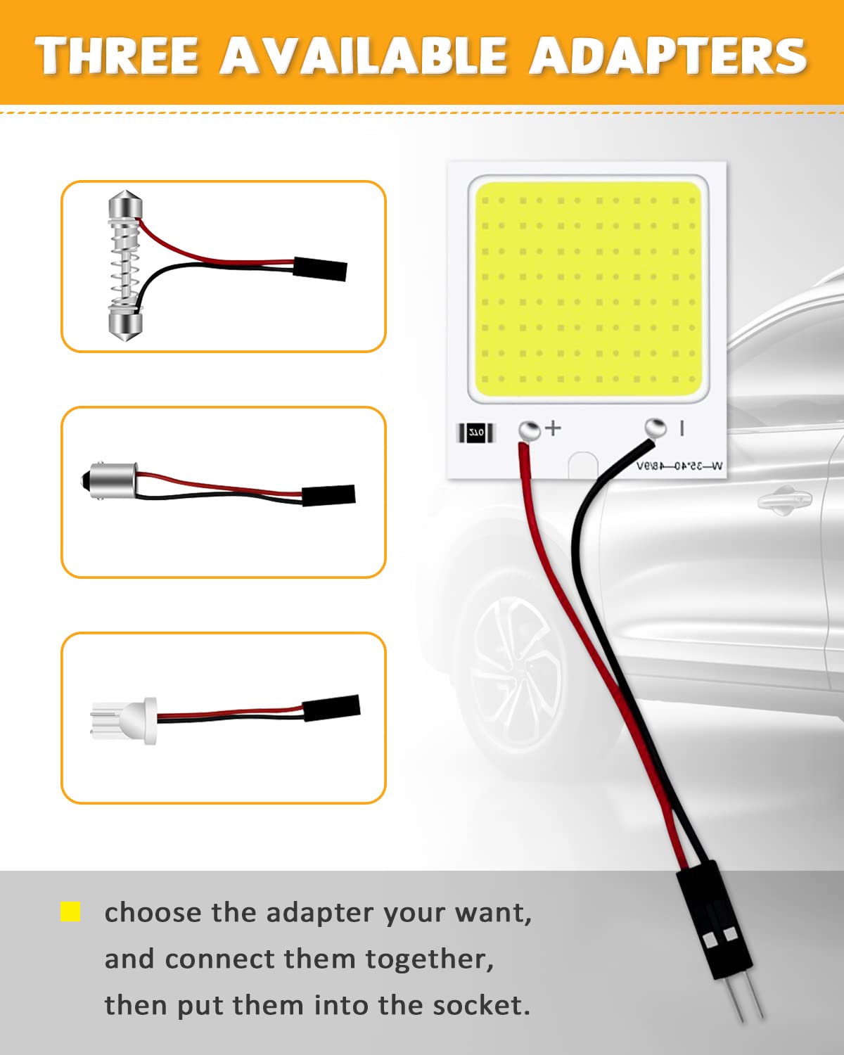 Kit 6 Luci LED COB 48-SMD Per Auto - Luci Interno Tetto, Porta, Targa, Bianco Brillante 300 Lumen - Foto 5