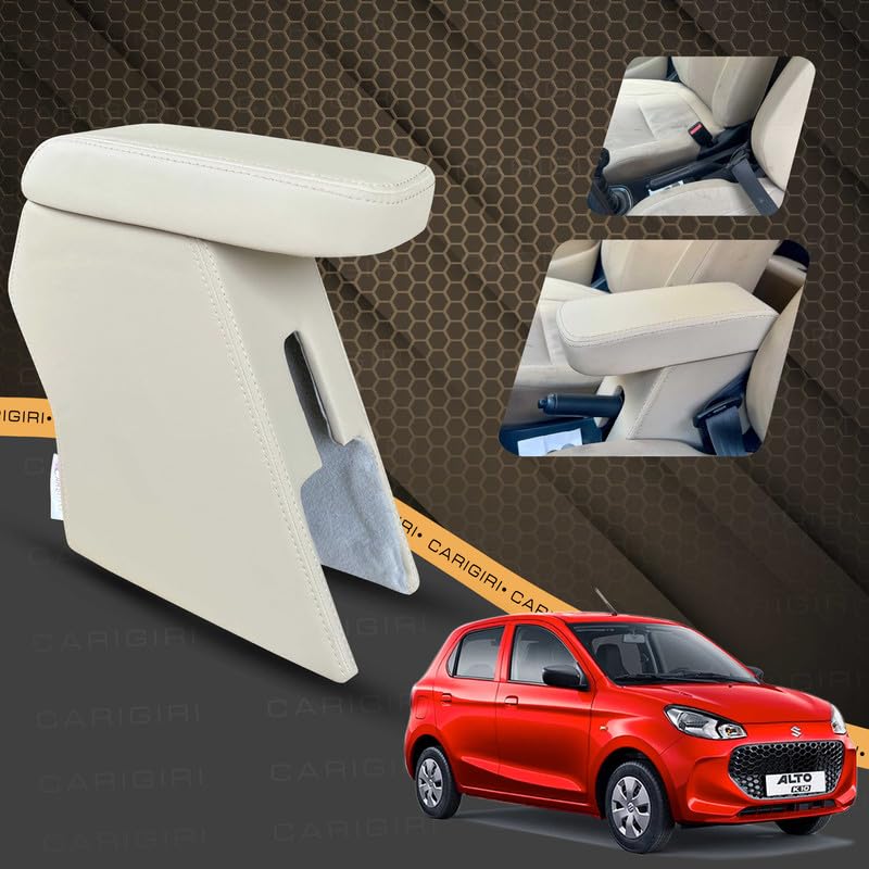 Image of Carigiri Premium Finish Car Armrest with Storage Box And High Density Moulded Foam For Alto K10 (Models-2021-2025) (Beige with Beige Seam,Nappa Leatherette)