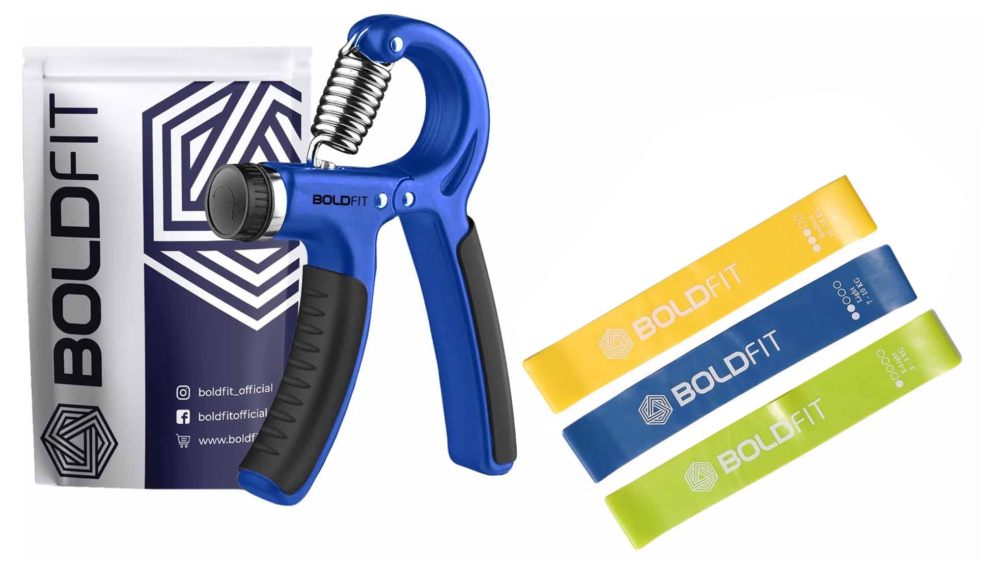 Boldfit Resistance Bands Mini Loop Set (Pack of 3) Multicolor, (RMiniloopLightSet3) & Boldfit Adjustable Hand Grip Strengthener (40 Kg) Blue (B0CDGX2KRD) Amazon Price History, Amazon Price Tracker
