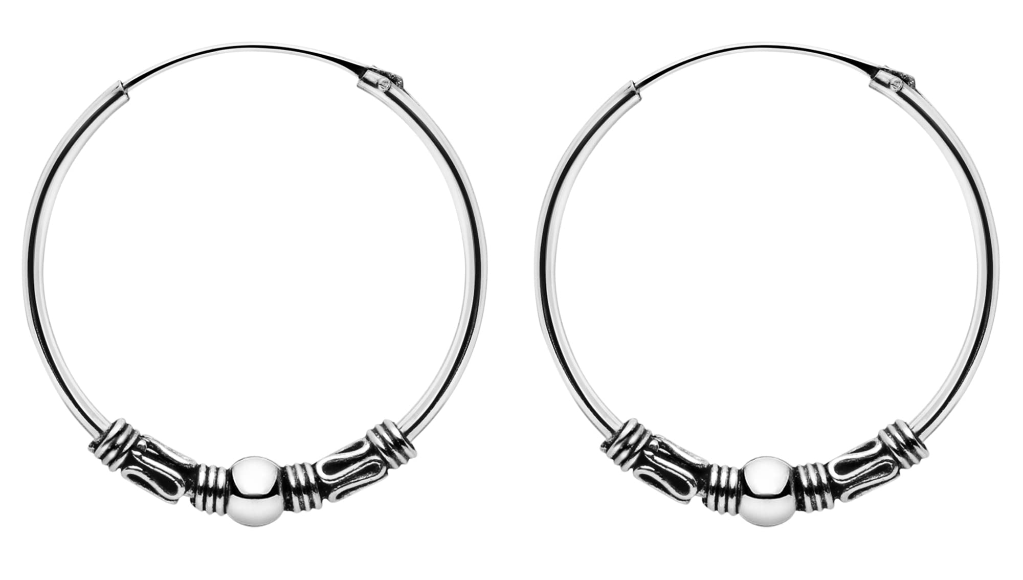 ENTREPLATA Par De Aros De Plata De Ley 925 Pendientes Unisex Etnicos Tribales Artesanales Criollas Plata Dos Aros De Bali Modelo 5 de 20 mm.