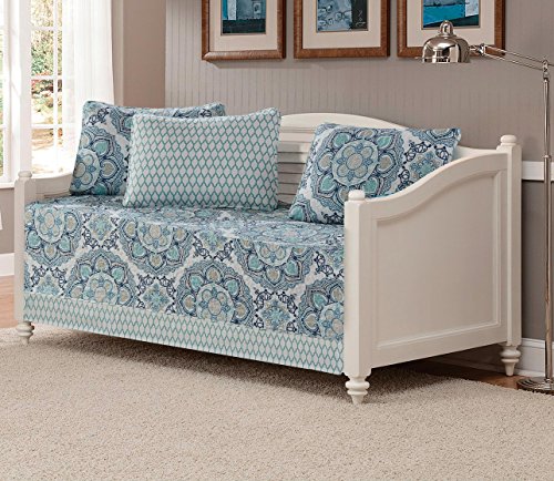 Image of Fancy Collection 5pc Day Bed Cover Modern Reversible Grey New (Medalion Blue)
