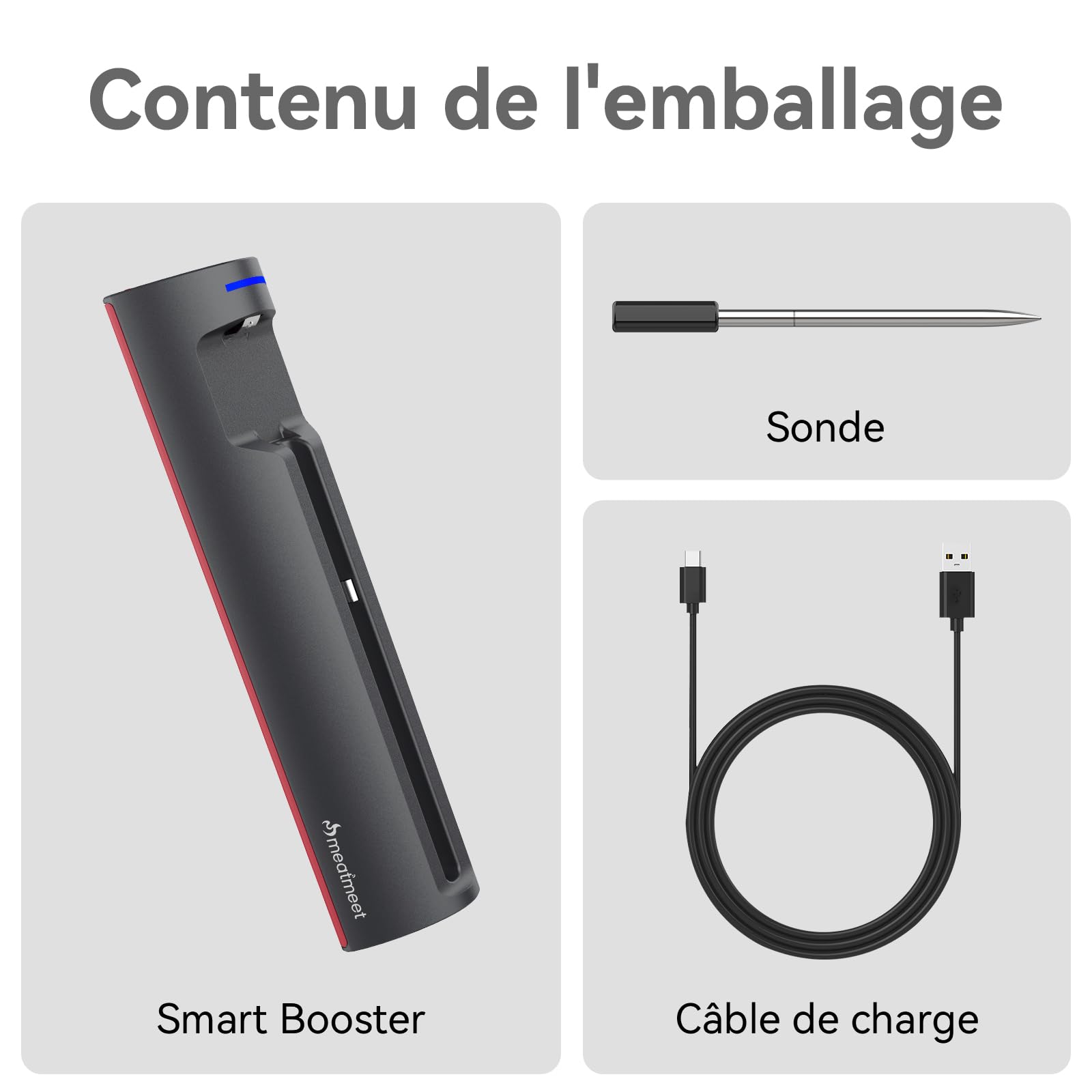 Pro Thermomètre à viande avec Wi-Fi et Bluetooth, surveillance par application avec minuterie et alarme, IP67 étanche et résistant à l'huile, thermomètre à viande sans fil pour Four, Barbecue