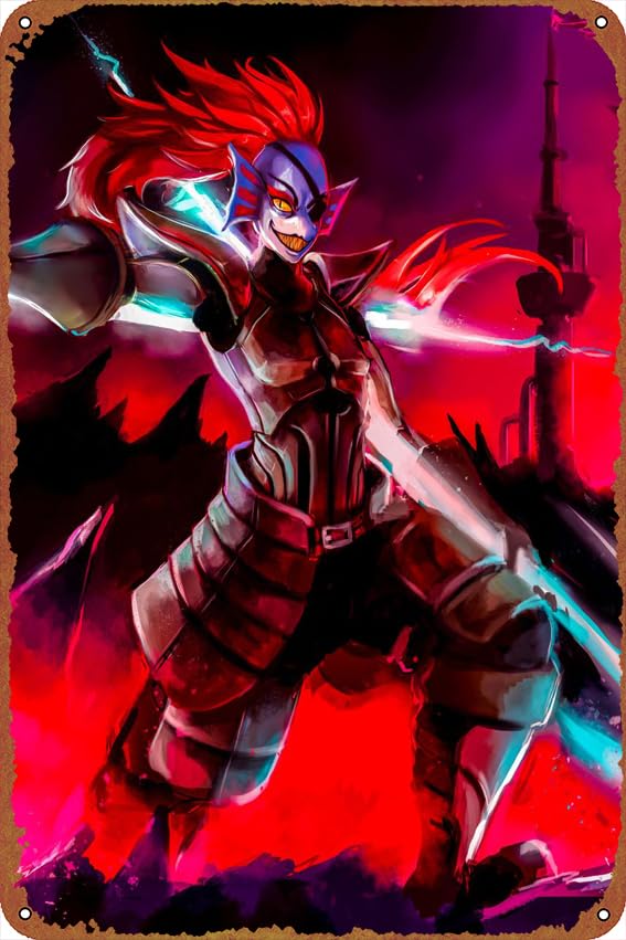 Undertale Undyne Game Poster - Creative Tin Sign for Home, Garden, Bar, Restaurant, Coffee Shop, Office, Store, Club - 8x12 inch, Perfect Coffee Decoration Gift