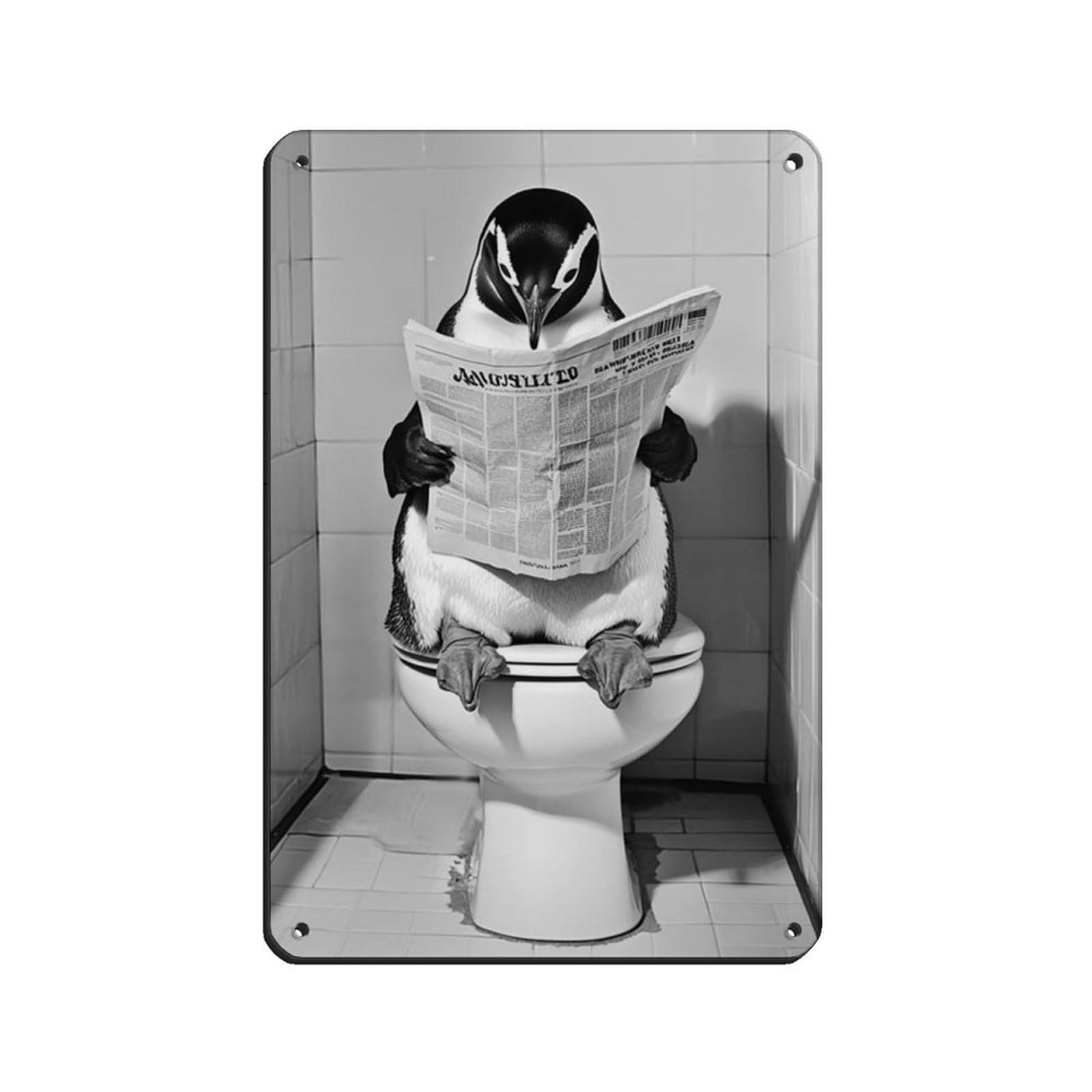Penguin Sitting on The Toilet Reading Newspaper Retro Poster Metal Tin Sign Chic Art Retro Iron Painting Bar People Cave Cafe Family Garage Poster Wall Decoration 8x12inch(20x30cm)