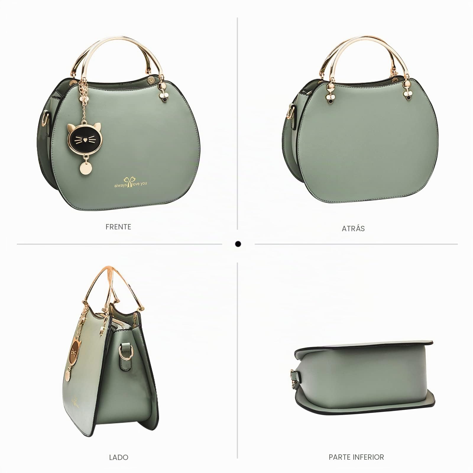 NICOLE & DORIS Bolso Bandolera Redondo Mujer Bolso Pequeño Bolsos de Mano Crossbody Lindo Bolsa Cruzado Bolsa de Mensajero para Niñas Bolsos de Fiesta Pochette con Gato Colgante Verde