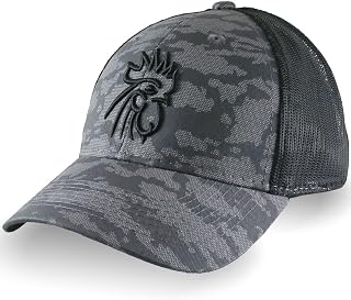 Rooster Head Black 3D Puff Raised Embroidery on an Adjustable Grey Urban Camo and Black Structured Truckers Style Snapback Ball Cap