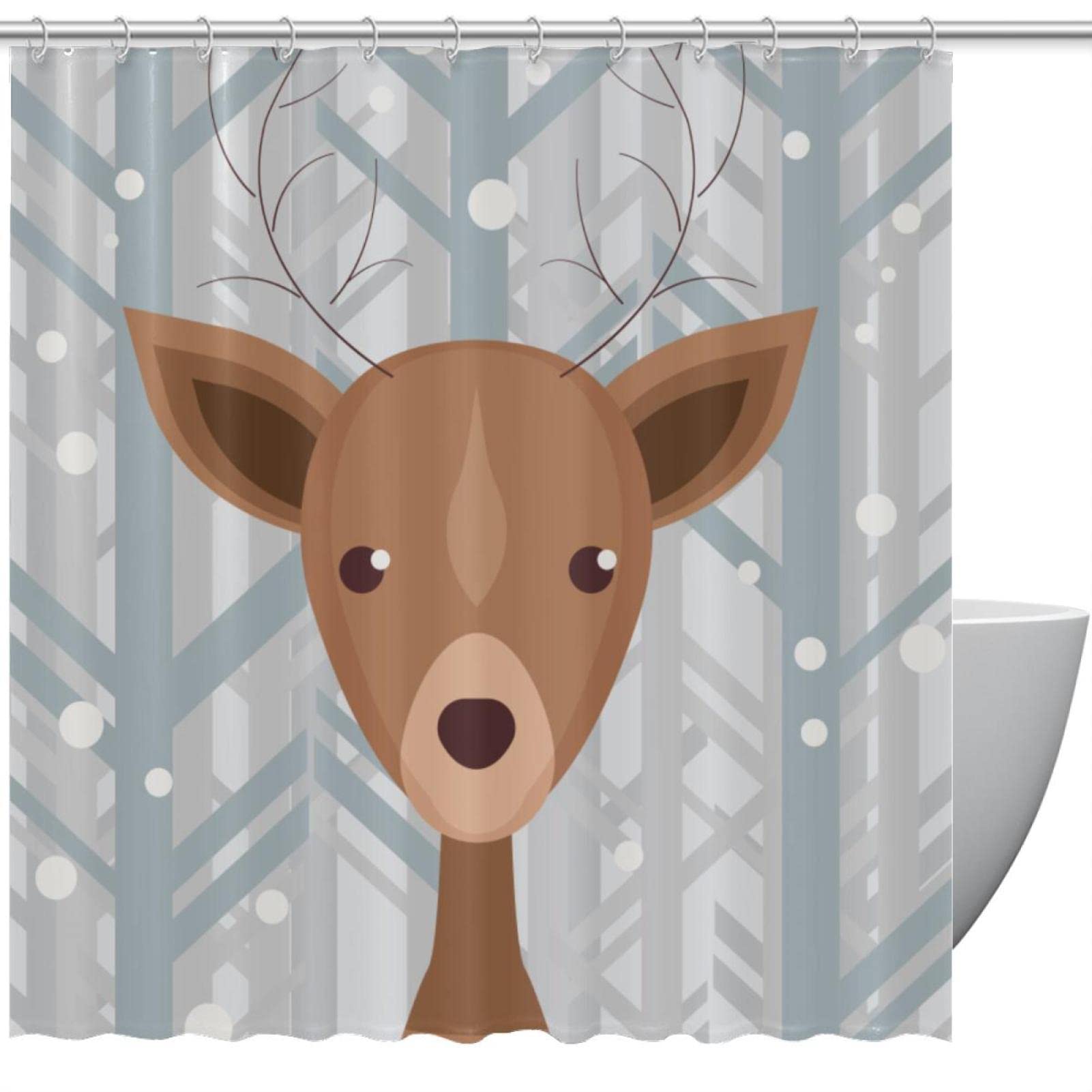 Rideau de douche Aquarelle cerf forêt 183 x 183 cm au design textile premium