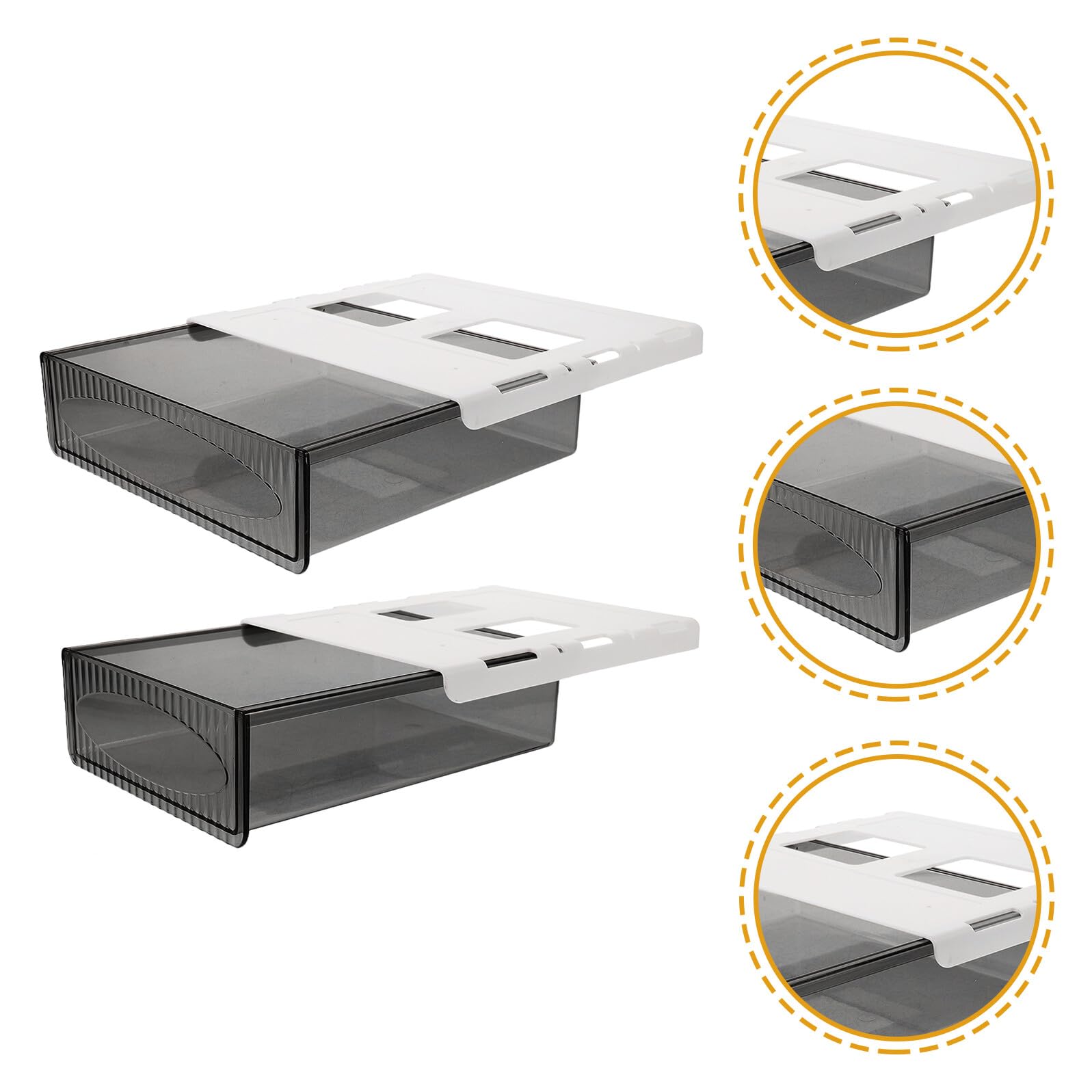 Juego de 2 organizadores para debajo del escritorio, color negro y gris, solución de almacenamiento de cajones para almacenamiento oculto de oficina, para papelería, montaje adhesivo, diseño que